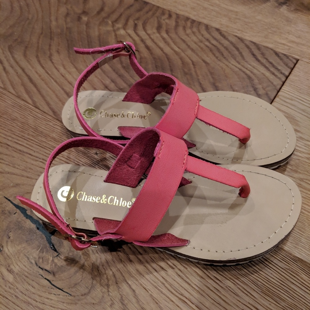 Girls Pink Leather Sandals